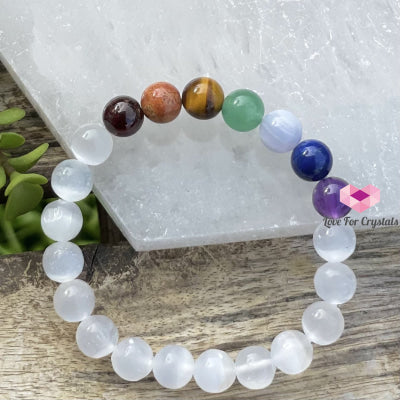 Chakra Cleanse & Recharge Bracelet (Selenite 7 Stones) Bracelets Bangles