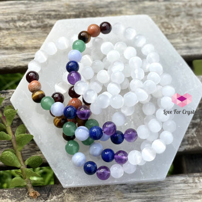 Chakra Cleanse & Recharge Bracelet (Selenite 7 Stones) Bracelets Bangles