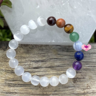 Chakra Cleanse & Recharge Bracelet (Selenite 7 Stones) Size 5.5 Bracelets Bangles