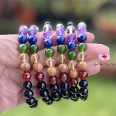 Chakra Protects Bracelet (Black Tourmaline Faceted With 7 Stones) Bracelets & Bangles