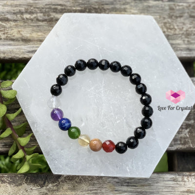 Chakra Protects Bracelet (Black Tourmaline Faceted With 7 Stones) Bracelets & Bangles