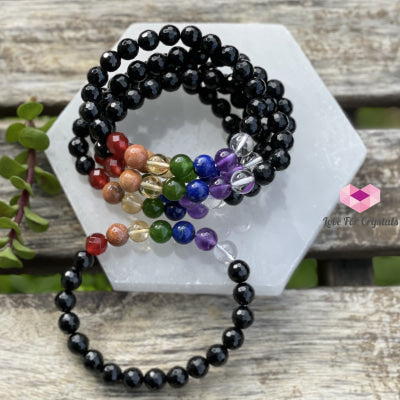 Chakra Protects Bracelet (Black Tourmaline Faceted With 7 Stones) Bracelets & Bangles