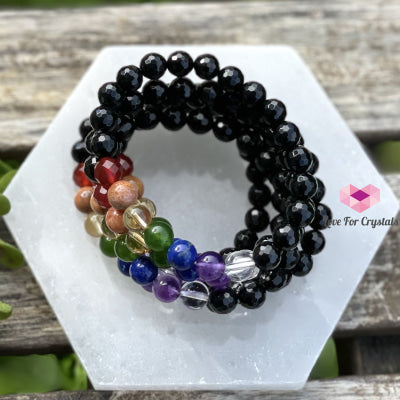 Chakra Protects Bracelet (Black Tourmaline Faceted With 7 Stones) Bracelets & Bangles