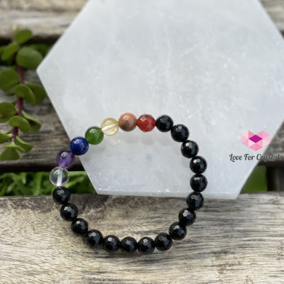 Chakra Protects Bracelet (Black Tourmaline Faceted With 7 Stones) Bracelets & Bangles