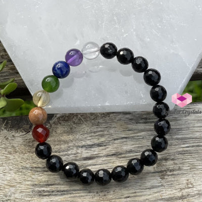 Chakra Protects Bracelet (Black Tourmaline Faceted With 7 Stones) Bracelets & Bangles