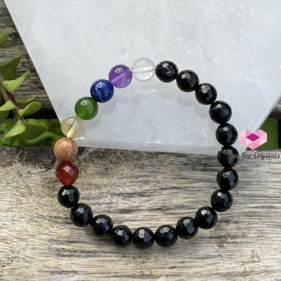 Chakra Protects Bracelet (Black Tourmaline Faceted With 7 Stones) Size 5.5 Bracelets & Bangles