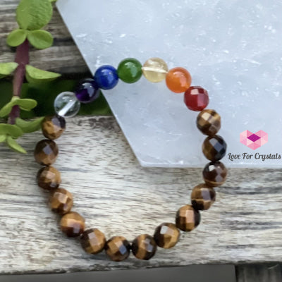 Chakra With Tigers Eye Faceted Bracelet Size 5.5 Bracelets & Bangles