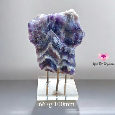 Chevron Amethyst Natural Raw Large With Acrylic Stand (Brazil) 667G 100Mm Crystals