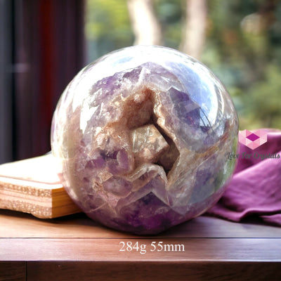 Chevron Amethyst Sphere (Brazil) With Wooden Stand 284G 55Mm