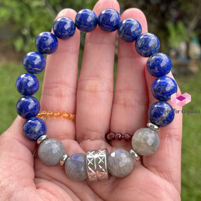 Courage Crystal Remedy Bracelet For Men (Premium Series) 10Mm Lapis Lazuli Labradorite Stainless