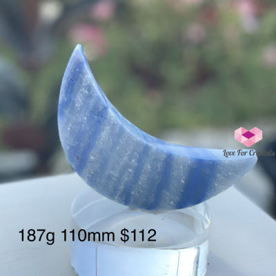 Crescent Moon Carved Blue Quartz Crystal (Brazil) 187G 110Mm