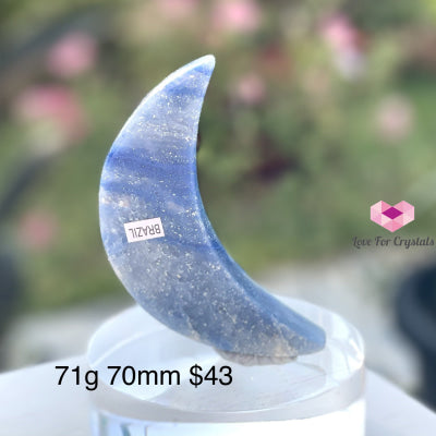 Crescent Moon Carved Blue Quartz Crystal (Brazil) 71G 70Mm