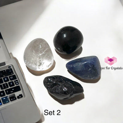 Cyber Protection Crystal Set (Black Tourmaline Kyanite Obsidian Clear Quartz) Sets