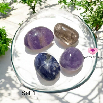 Digital Burnout Recovery Crystal Set (Amethyst Lepidolite Smoky Quartz & Blue Sodalite) 1 Sets