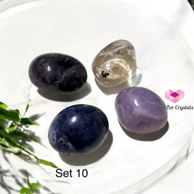 Digital Burnout Recovery Crystal Set (Amethyst Lepidolite Smoky Quartz & Blue Sodalite) 10 Sets