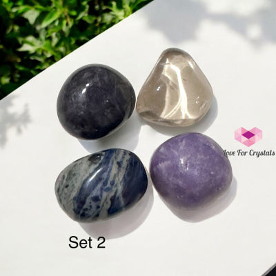 Digital Burnout Recovery Crystal Set (Amethyst Lepidolite Smoky Quartz & Blue Sodalite) 2 Sets