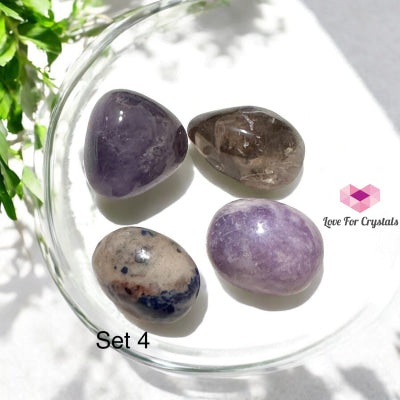 Digital Burnout Recovery Crystal Set (Amethyst Lepidolite Smoky Quartz & Blue Sodalite) 4 Sets