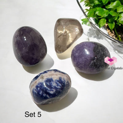 Digital Burnout Recovery Crystal Set (Amethyst Lepidolite Smoky Quartz & Blue Sodalite) 5 Sets