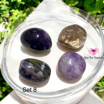 Digital Burnout Recovery Crystal Set (Amethyst Lepidolite Smoky Quartz & Blue Sodalite) 8 Sets