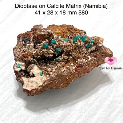 Dioptase On Calcite Matrix (South Africa) Collectors 41X28X18Mm Raw Crystals