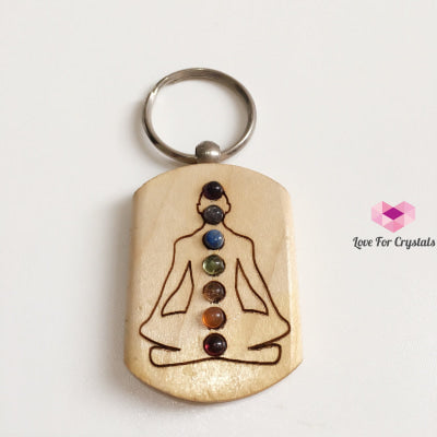 Engraved Buddha Keychain With Chakra Crystal Cabs Metaphysical Tool