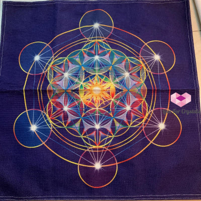 Flower Of Life/metatrons Cube Grid Cloth (45Cm Square) Metatron & Life On Blue Canvas (45Cm)