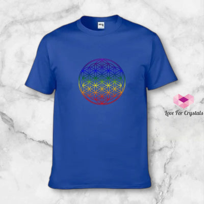 Flower of Life (Sacred Geometry Series) by Fort M Treasures Rainbow on Navy Blue / M