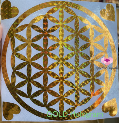 Flower Of Life/ Sri Yantra Vinyl Sticker 14.5Cm Life Gold Hologram Metaphysical Tool