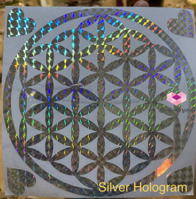 Flower Of Life/ Sri Yantra Vinyl Sticker 14.5Cm Life Silver Hologram Metaphysical Tool