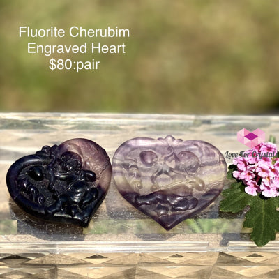 Fluorite Cherubim Angel Engraved Hearts Polished Stones