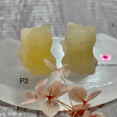 Fortune Cat Crystal (30Mm) 1 Per Pair Photo 2 (Yellow Jade)