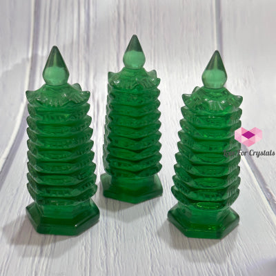 Green Obsidian 9-Tier Pagoda 4 Polished Crystals