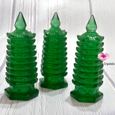 Green Obsidian 9-Tier Pagoda 4 Polished Crystals