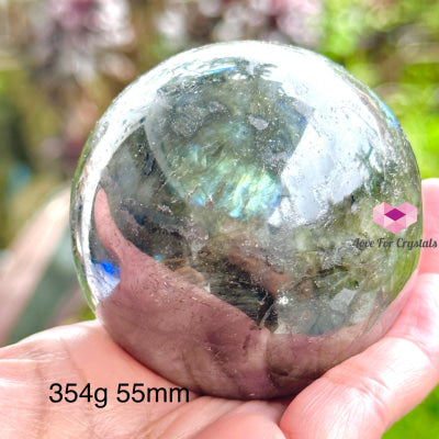 Labradorite Sphere With Wooden Stand Aaa Grade (Madagascar) Crystal Spheres