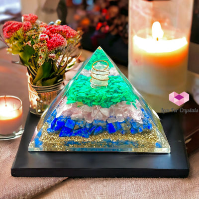 Malachite Rose Quartz Lapis Lazuli With Point Orgonite Pyramid 75Mm (Higher Chakra Activator)