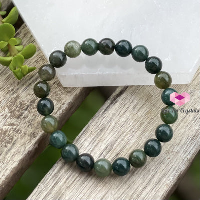 Moss Agate Crystal Bracelet 8Mm Size 5.5