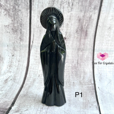 Mother Mary Carved Black Obsidian Photo 1 (Nett Price) Crystal Carving