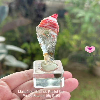 Multi-colour Andara Crystal: Banded Ice Scarlet Pastel Cosmic Heart Pastel Scarlet Andara Crystal