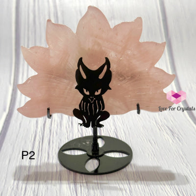 Nine-Tailed Fox Crystal Carving With Stand 11Cm Photo 2- Rose Quartz