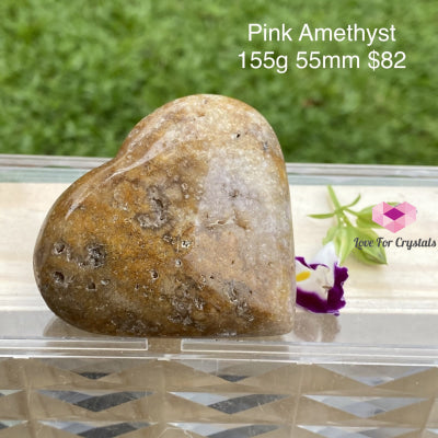 Pink Amethyst Heart (Rare) Argentina 115G 55Mm Polished Stones