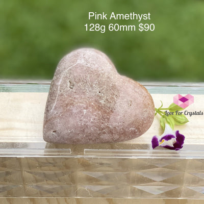 Pink Amethyst Heart (Rare) Argentina 128G 60Mm Polished Stones