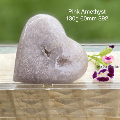 Pink Amethyst Heart (Rare) Argentina 130G 60Mm Polished Stones