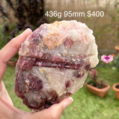 Pink And Green Tourmaline In Lepidolite Quartz Mica (Brazil) Collectors Aaa 436G 95Mm Raw Stones