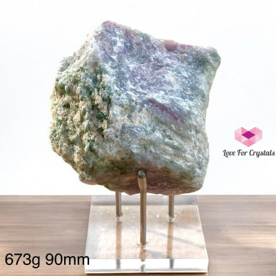 Pink & Green Tourmaline Natural Raw With Acrylic Stand (Large) Brazil (Aaa Grade) 673G 90Mm Crystal