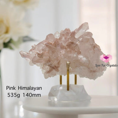 Pink Himalayan Quartz Cluster (Rare) With Stand Raw Crystal