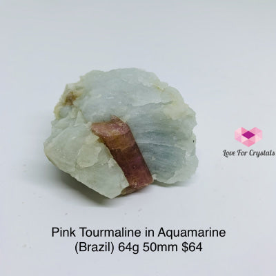 Pink Tourmaline In Aquamarine Matrix (Brazil) Aa Grade 64G 50Mm Raw Stones