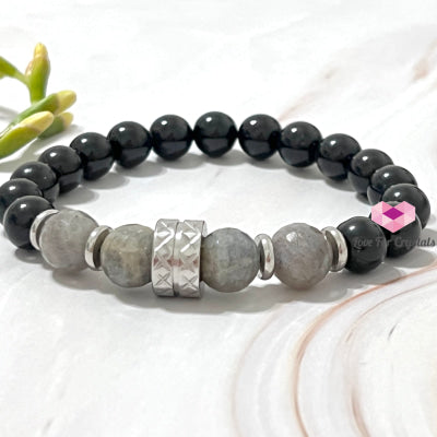 Protection Crystal Remedy Bracelet For Men (Premium Series) Black Tourmaline Labradorite Stainless