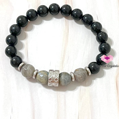 Protection Crystal Remedy Bracelet For Men (Premium Series) Black Tourmaline Labradorite Stainless