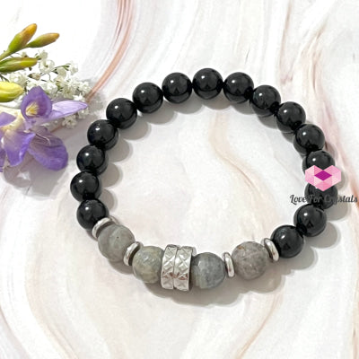 Protection Crystal Remedy Bracelet For Men (Premium Series) Black Tourmaline Labradorite Stainless