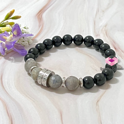 Protection Crystal Remedy Bracelet For Men (Premium Series) Black Tourmaline Labradorite Stainless